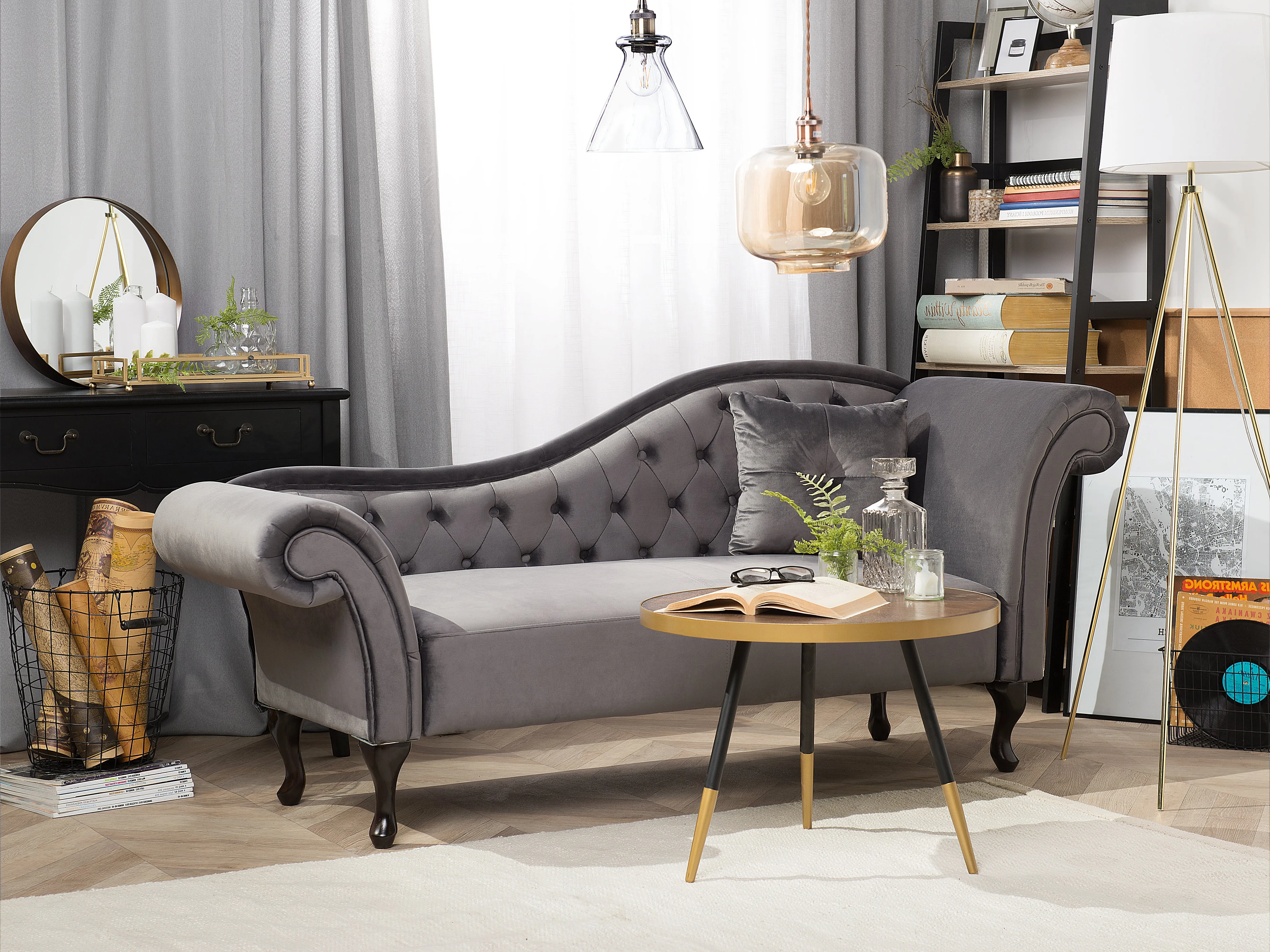 Right-Hand Chaise Longue LATTES Velvet Grey
