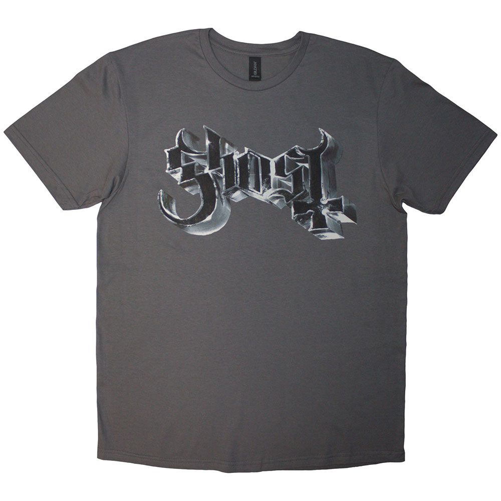 Ghost Chrome Band Logo Grucifix Outline T Shirt