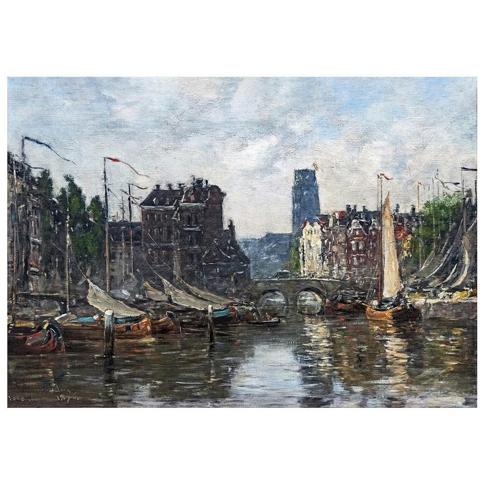 - Tableau Rotterdam le Pont de la Bourse Eugène Boudin 50x70cm