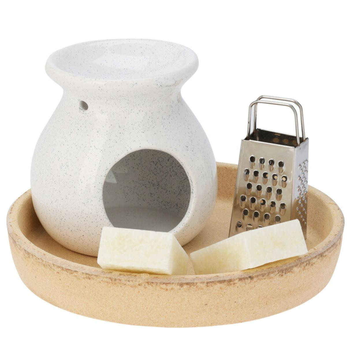 Kominek do wosku zapachowego biały ceramiczny z woskiem 13 cm