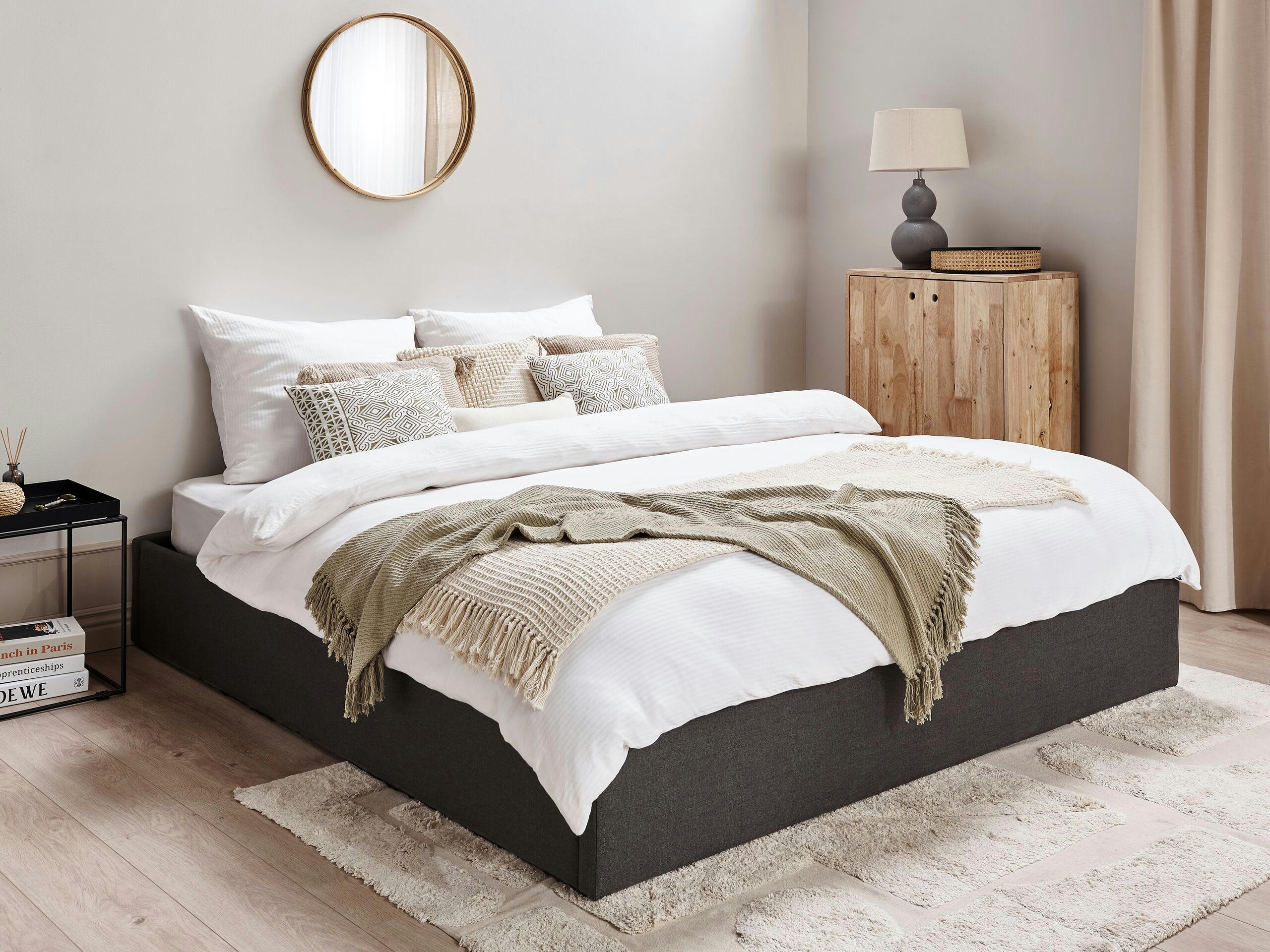 DINAN - Lit double en tissu gris 180x200