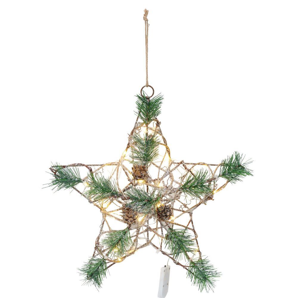 étoile de No&euml;l lumineuse métal et rotin 30LED blanc chaud H30cm