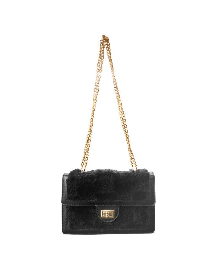 JFY Faux Fur Flap With Metal Twist Clasp Cross Body Bag