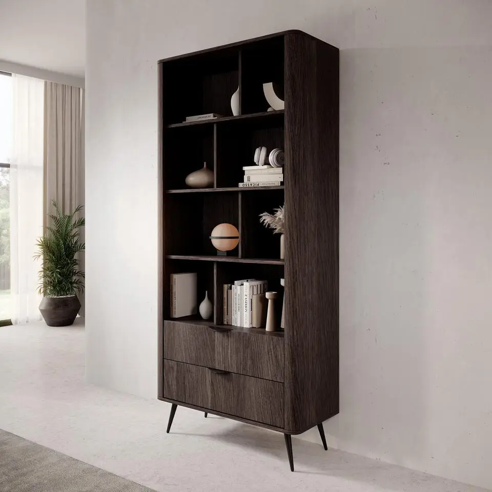 Meubella - Victoria - Boekenkast - Donker eiken - 88x38x194 cm