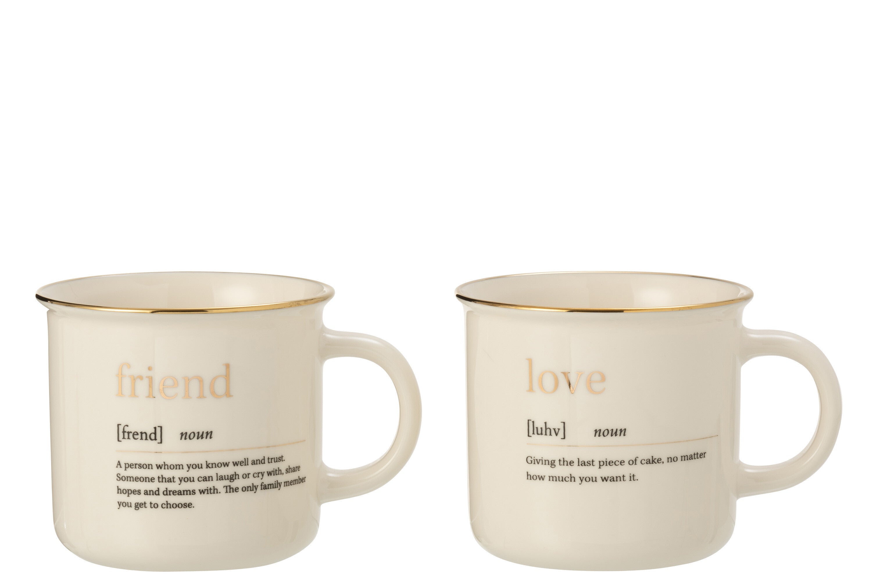 J-Line mok Boodschap Love Friend - keramiek - goud - 2 stuks