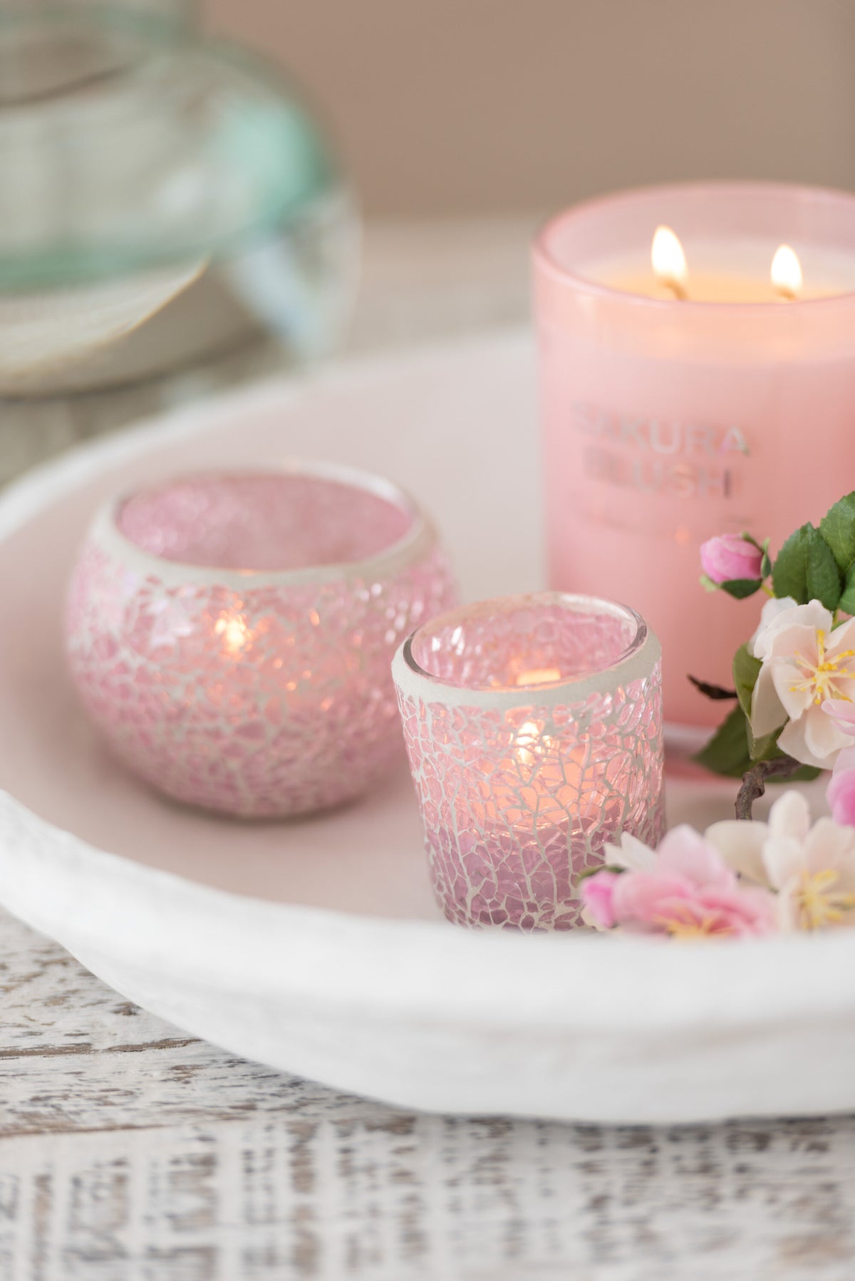 J-Line theelichthouder Mozaiek Recht - glas - roze - 6 stuks