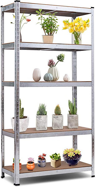 Etagere de Rangement a 5 Niveaux Reglable avec Cadre en Metal Galvanise Rayonnage de Stockage Antiderapant pour Garage