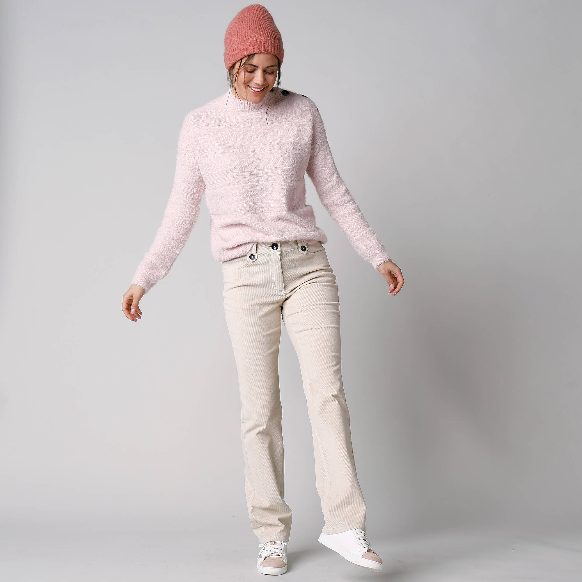 Pull col montant, maille poilue fantaisie