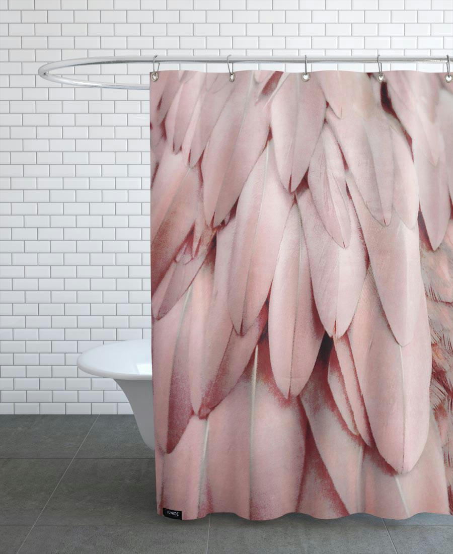 PASTEL FEATHERS - Rideau de douche en polyester en rose 150x200