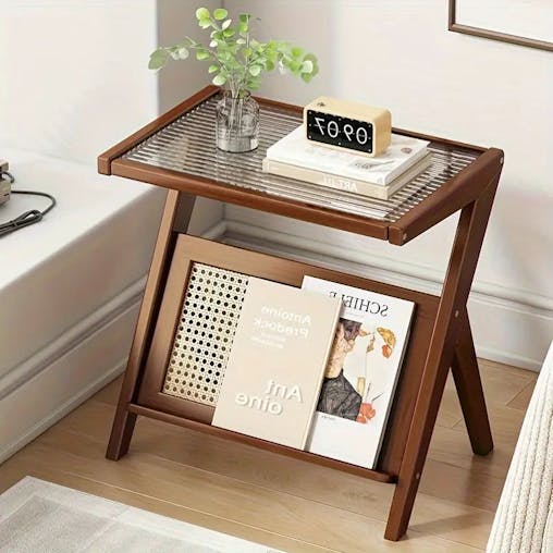 NNETM Mini Bedside Table - Sleek Tempered Glass Top