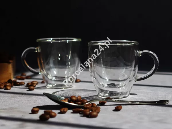Zestaw 2 filiżanektermicznych ze spodkiem do espresso z podwójną ścianką 50 ml Vialli Design - Amo 3055