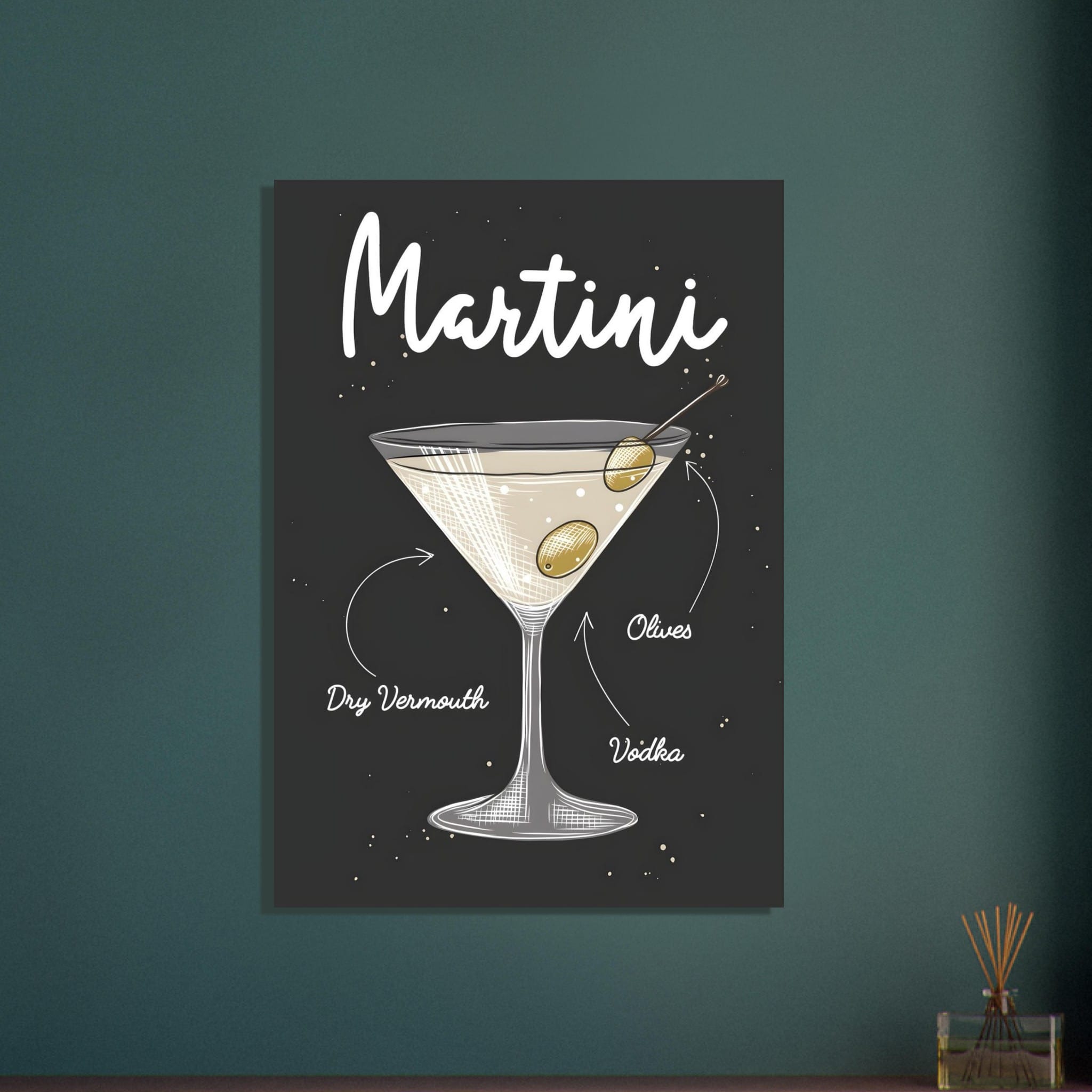 Artfulprints Martini cocktail – Illustratie  poster 70x100 cm