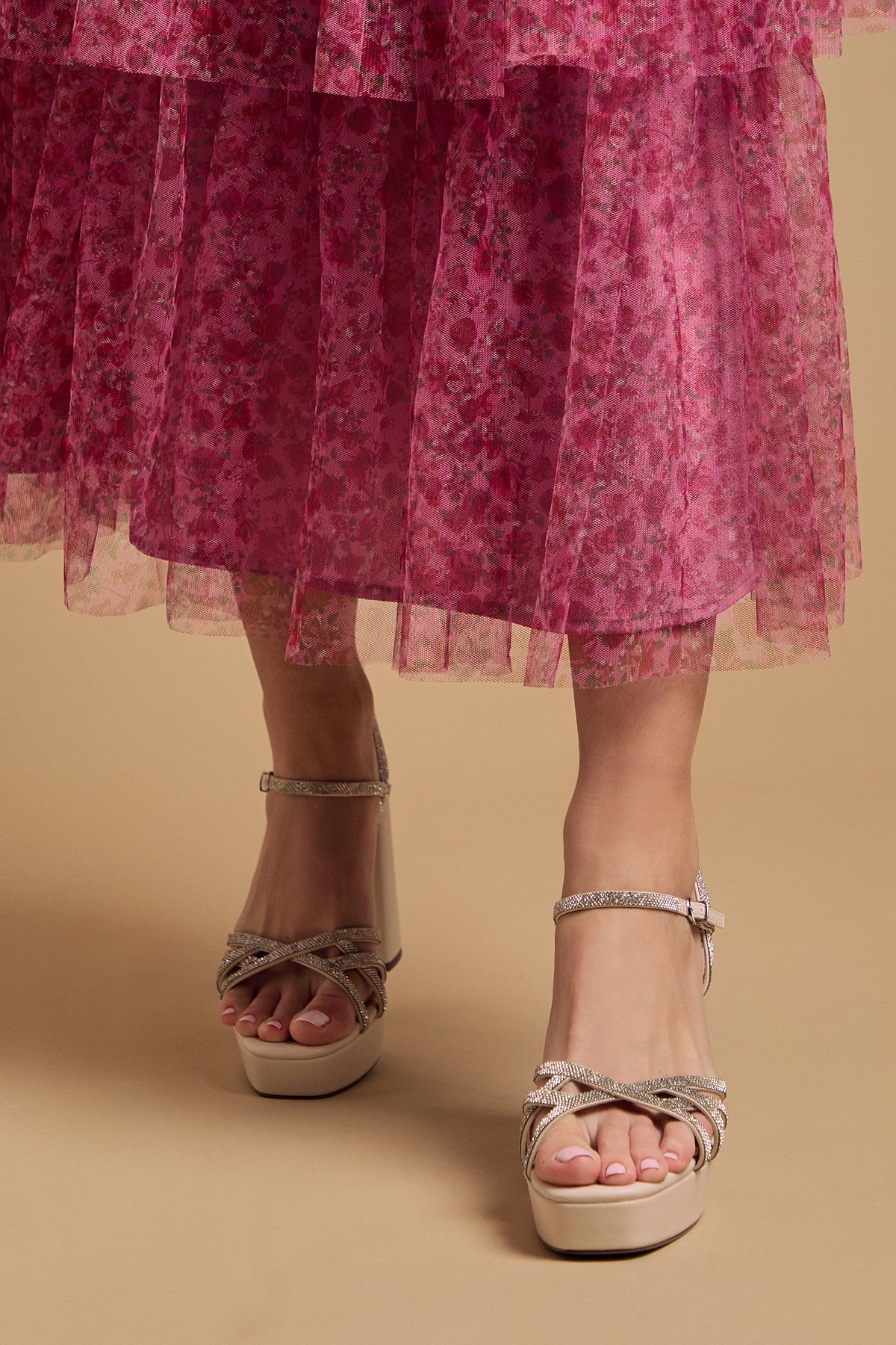 Oasis Mona Faux Leather Embellished High Block Heel Platform Sandals