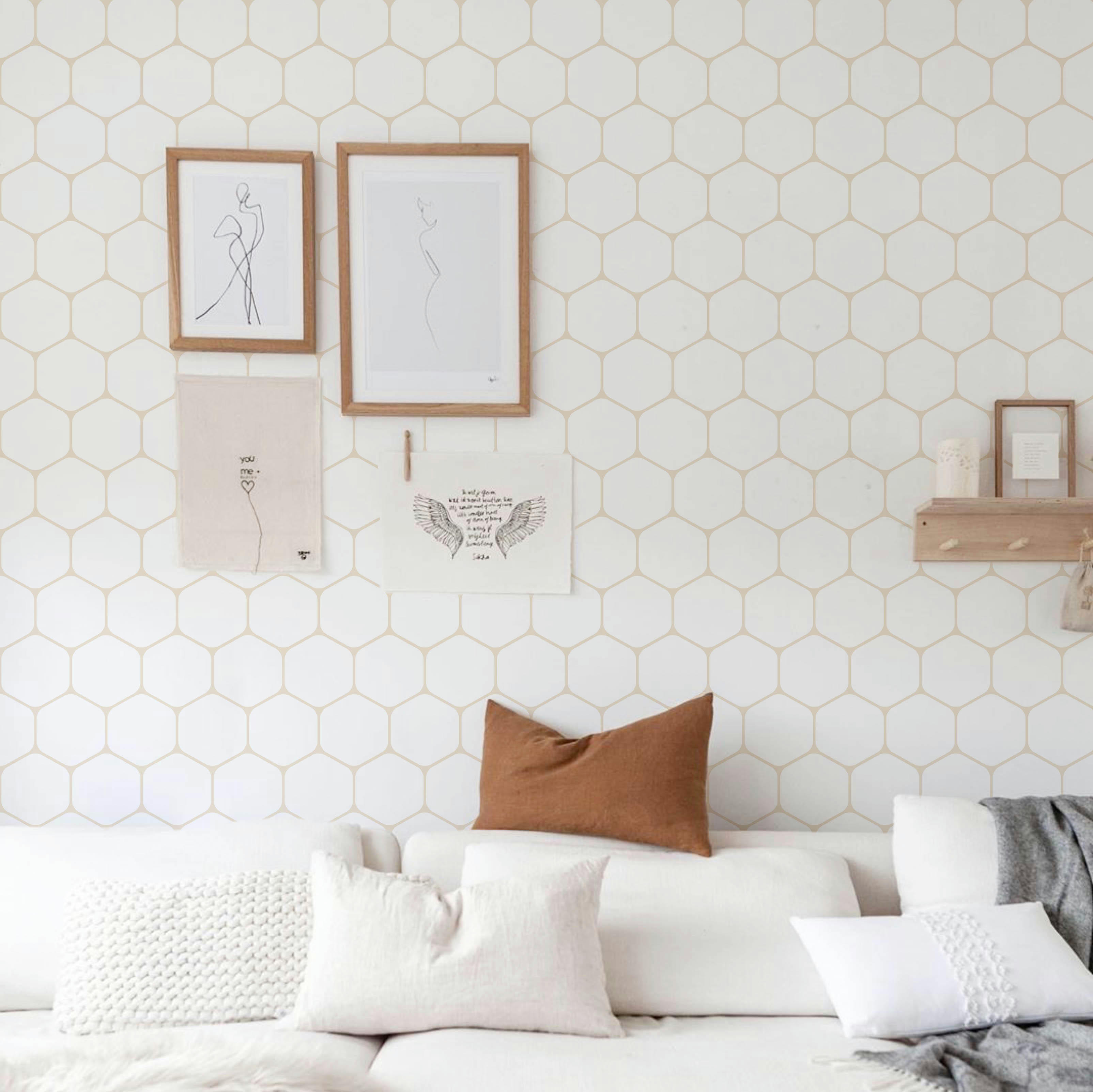 HIVE - Papier peint vinyle adhésif ruche sable 50x300 cm