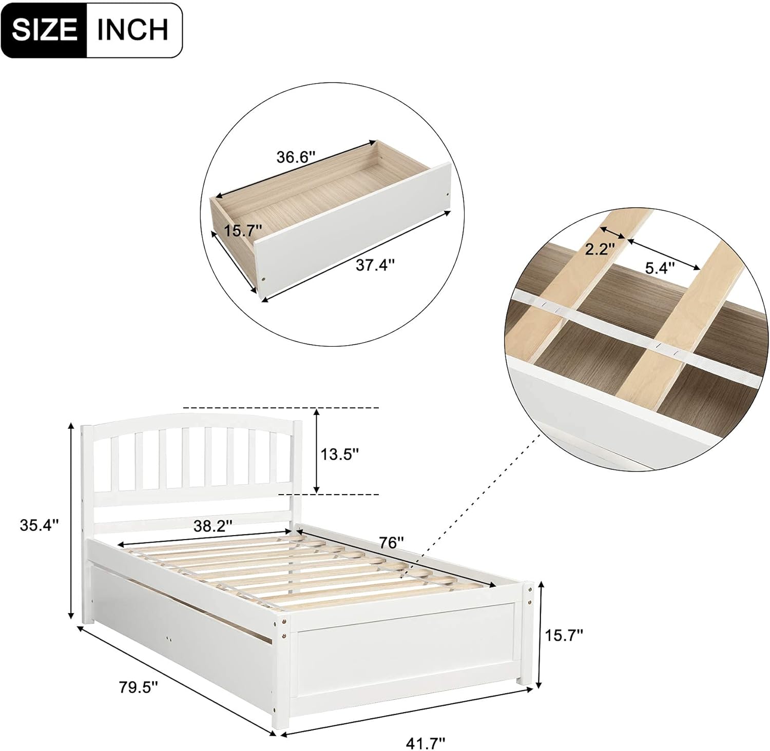 Harper & Bright Designs Twin Storage Bed Frame, Wood Platform Bed with Two Drawers and Headboard, White