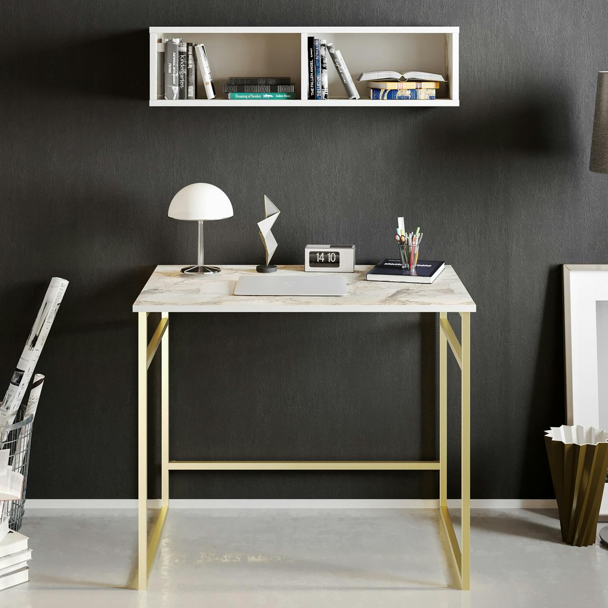 Bureau moderne chic décor marbre avec étagère assortie MARFA
