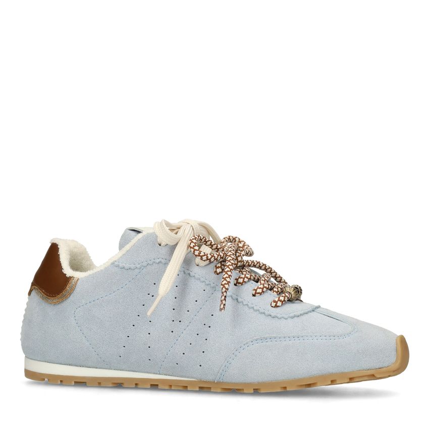 Manfield Blauwe suède sneakers met dubbele vetersluiting