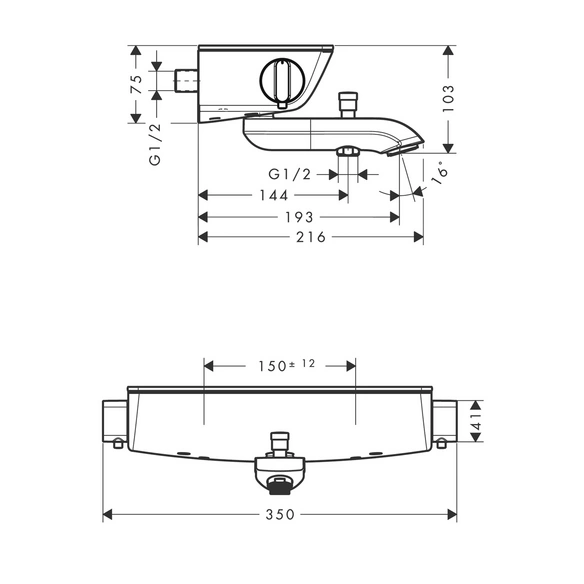 Wannenthermostat »Ecostat Select«, aus Kunststoff/Metall/Sicherheitsglas, Ausladung 216 mm