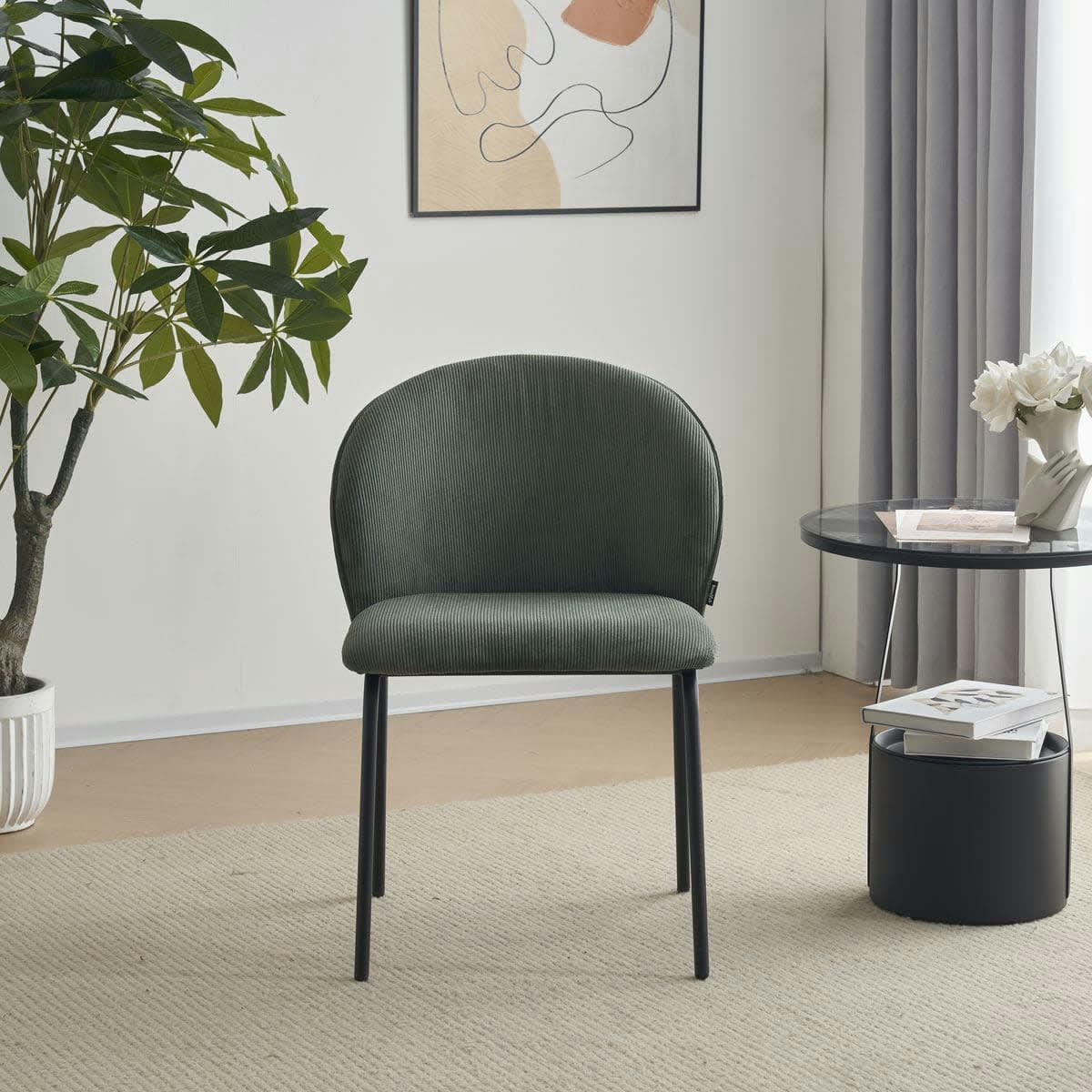 NOÉ - Lot de 2 chaises de salle à manger en velours côtelé vert kaki