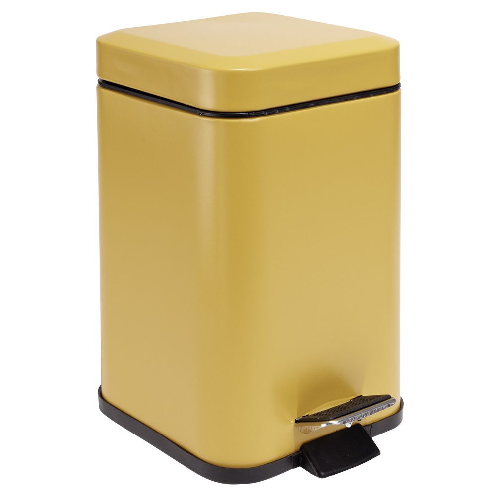 Poubelle salle de bain carré à pédale métal jaune 16x16xH25,5cm 3L