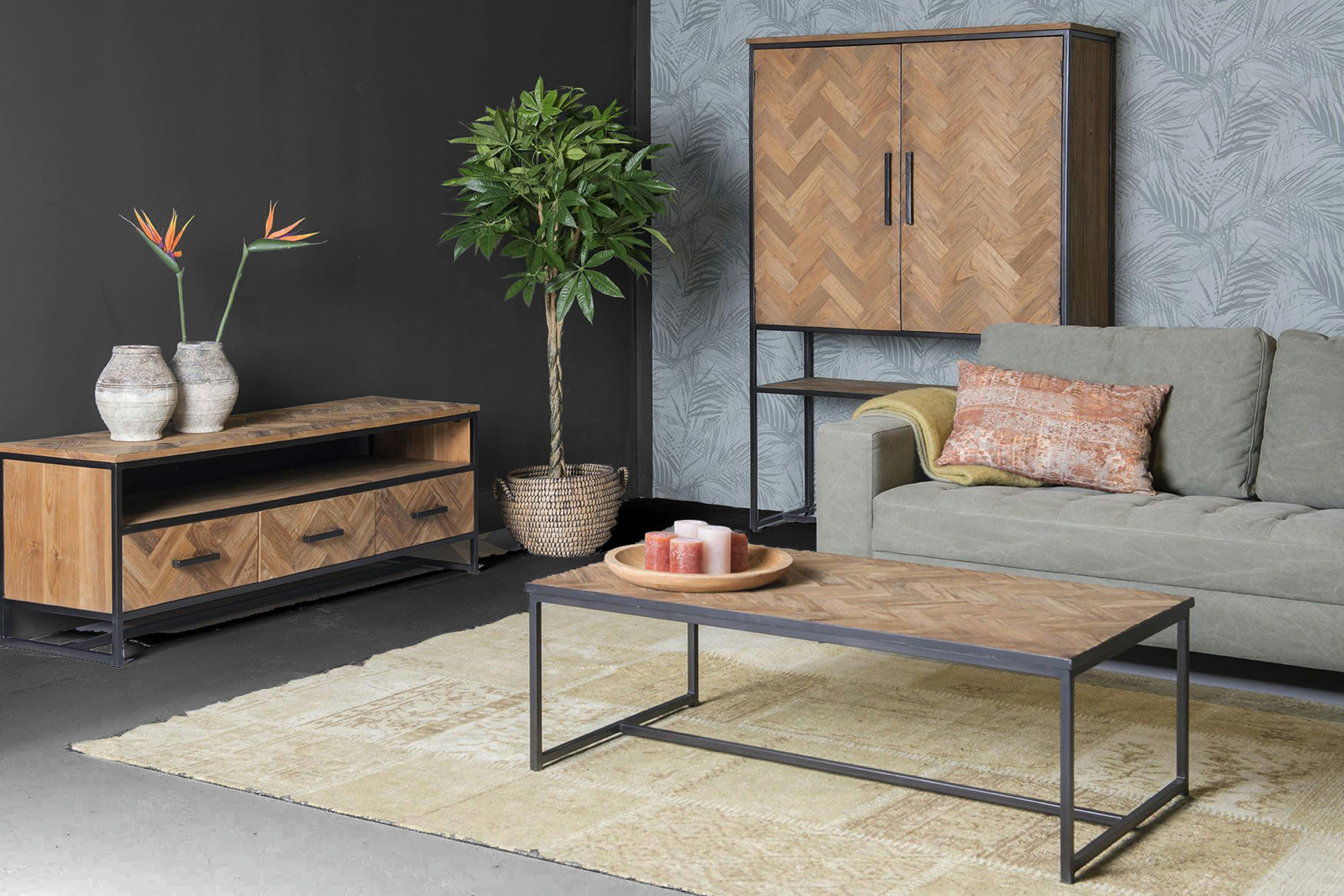 BIARRITZ - BIARRITZ-Table basse 120x65cm en Teck massif et métal noir