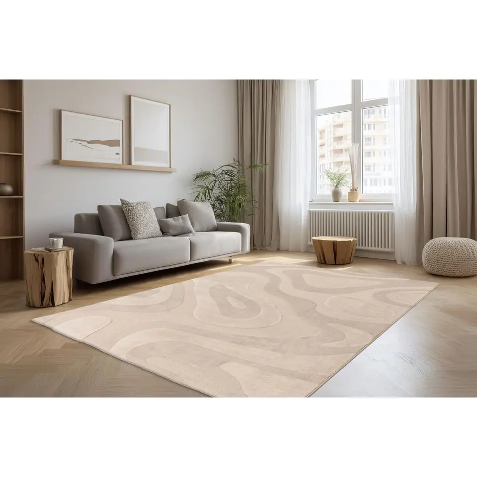 Batucci Vloerkleed Bergamo - Laagpolig golven beige 200x290 cm