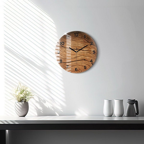 Horloge murale Wallfluent fi30 cm Avec chiffres Aiguilles noires Bois ancien 1 pcs