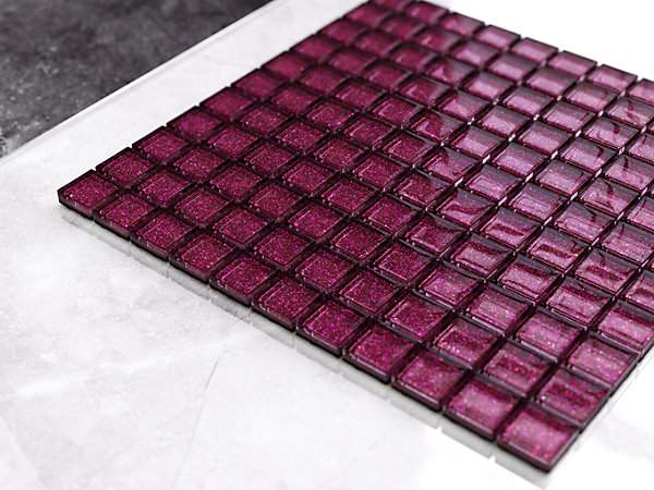 Mosaïque en verre sur filet pour salle de bain ou cuisine 30 cm x 30 cm - Lila sand