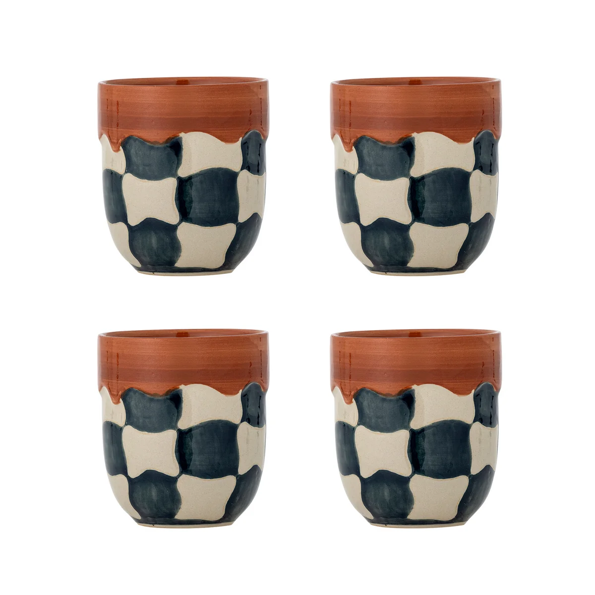 Bloomingville - Check Tasse 375 ml, blau (4er Set)