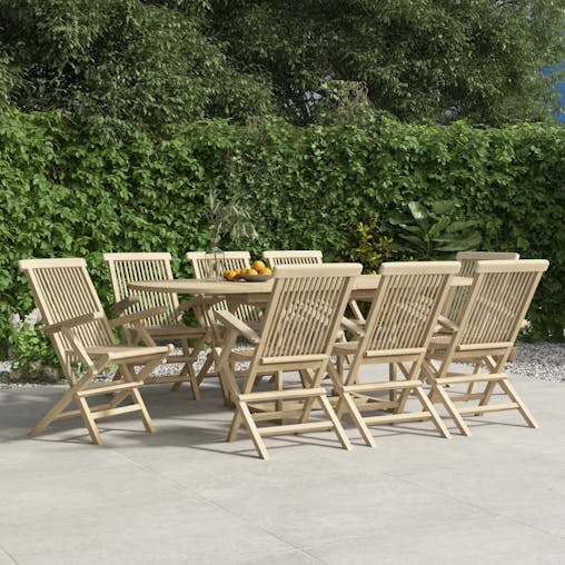 NNEVL Folding Garden Chairs 8 pcs Grey 56x61x89 cm Solid Wood Teak