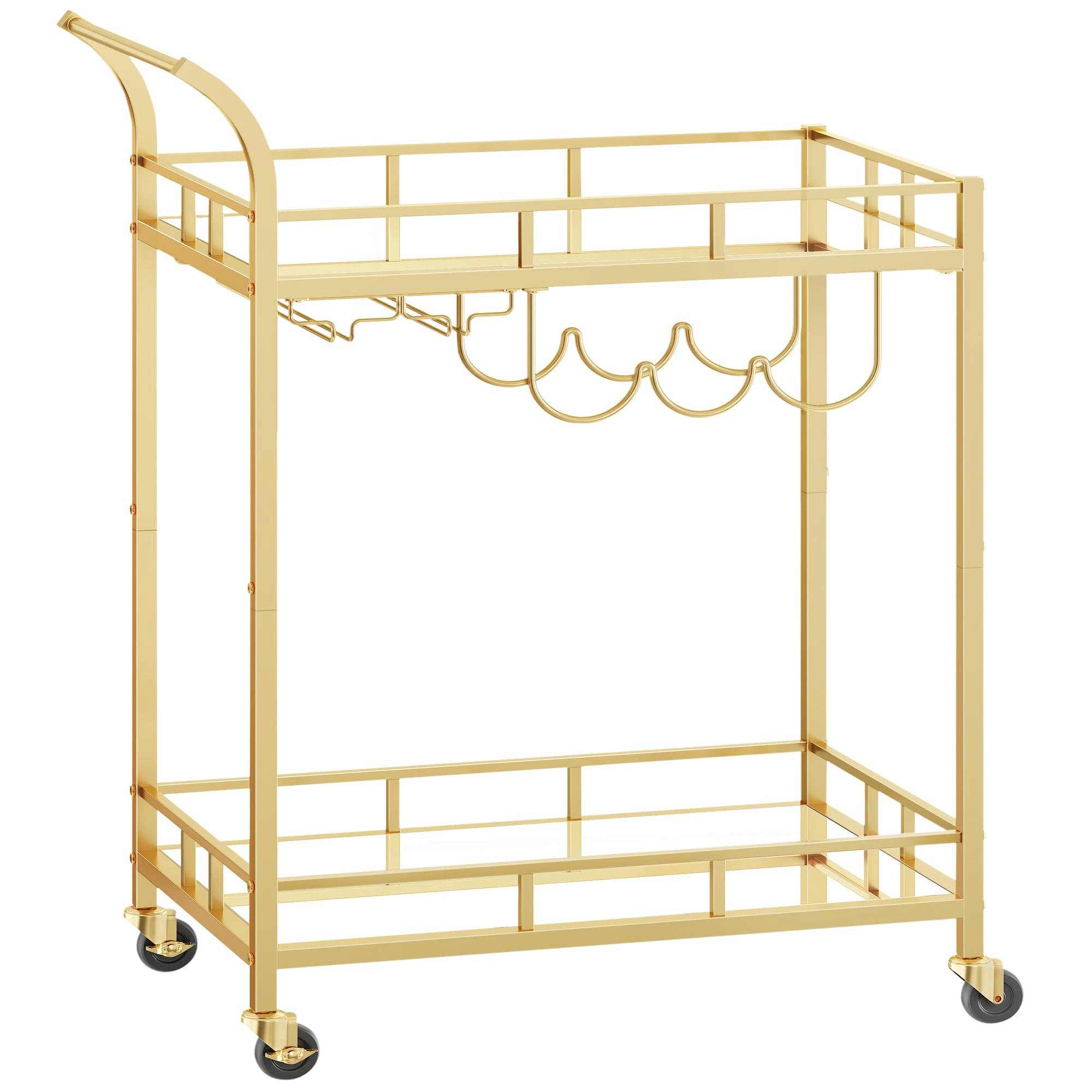 - Desserte avec porte-bouteilles verre acier transparent doré