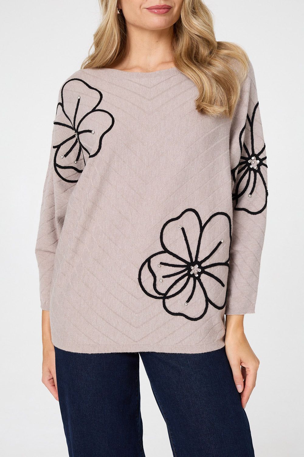 Izabel London Floral Sparkle Batwing Sleeve Jumper