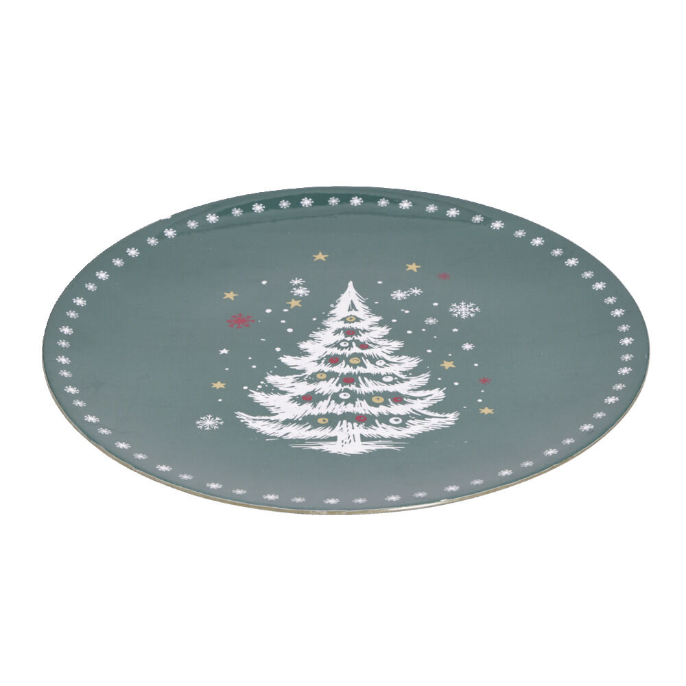 Sous assiette ronde plastique vert motif sapin de No&euml;l Ø33cm