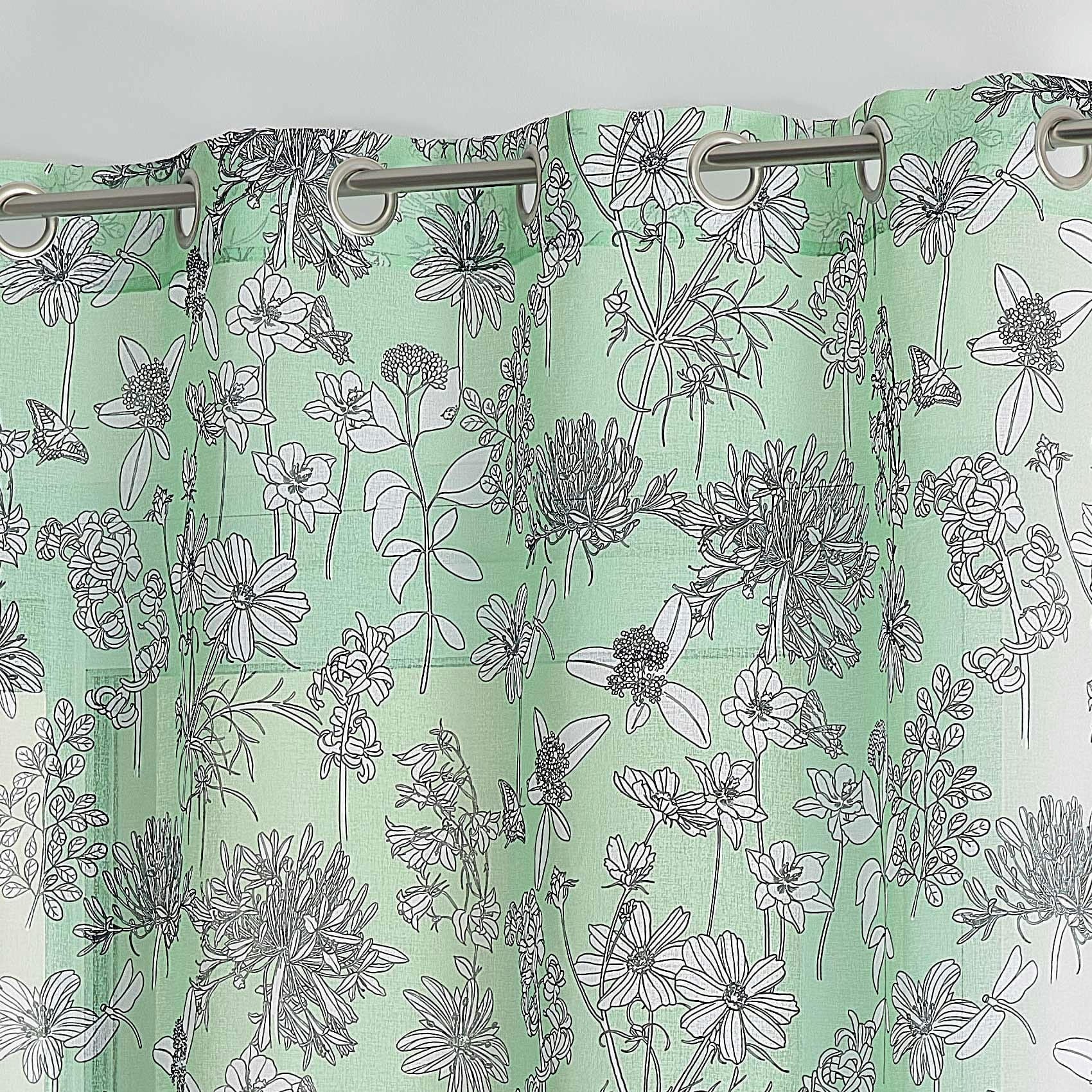 - Voilage en étamine fleurie polyester céladon 140x240 cm