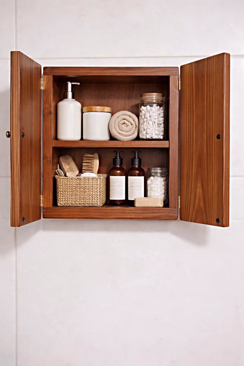 Solid Wood Wall Mounted Bathroom Cabinet – Rustic Farmhouse Medicine Storage (Marine Plywood Doors)