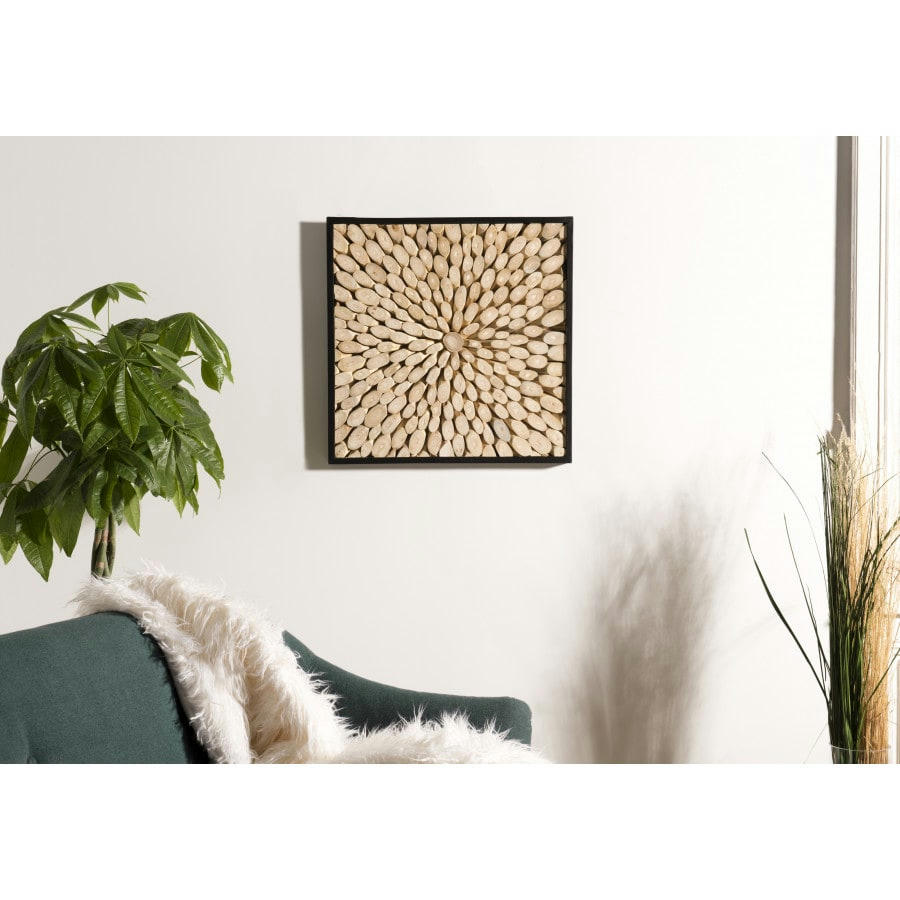 SUZY - Décoration murale carrée branches bois teck nature 60x60