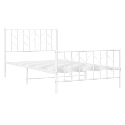NNEVL Metal Bed Frame with Headboard and Footboard&nbsp;White 107x203 cm