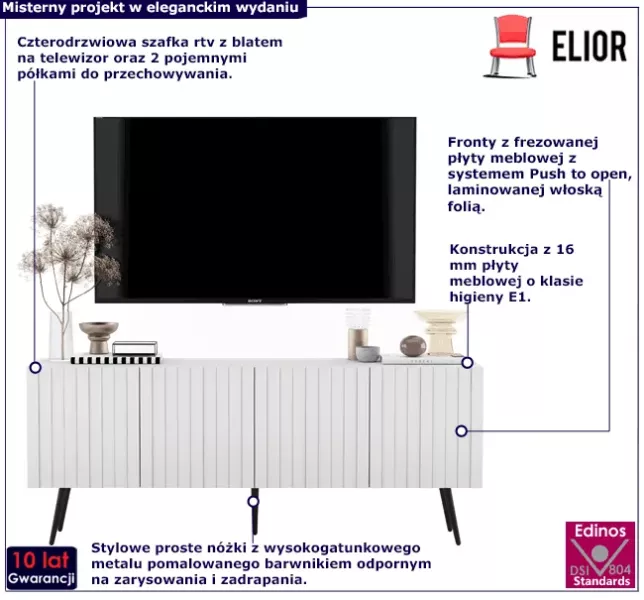 Ryflowana szafka pod telewizor na nóżkach - Venix