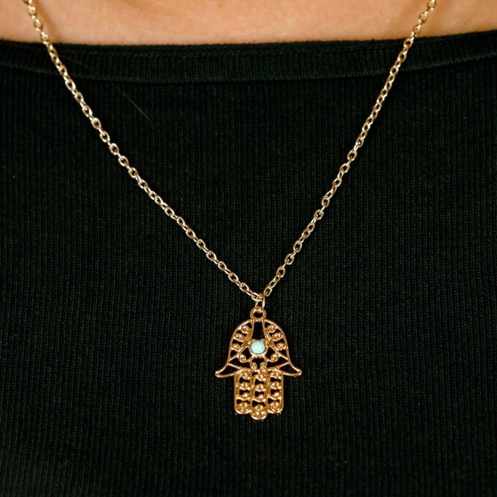 The Colourful Aura Hamsa Hand of Fatima Gold and Silver Protection Pendant Necklace