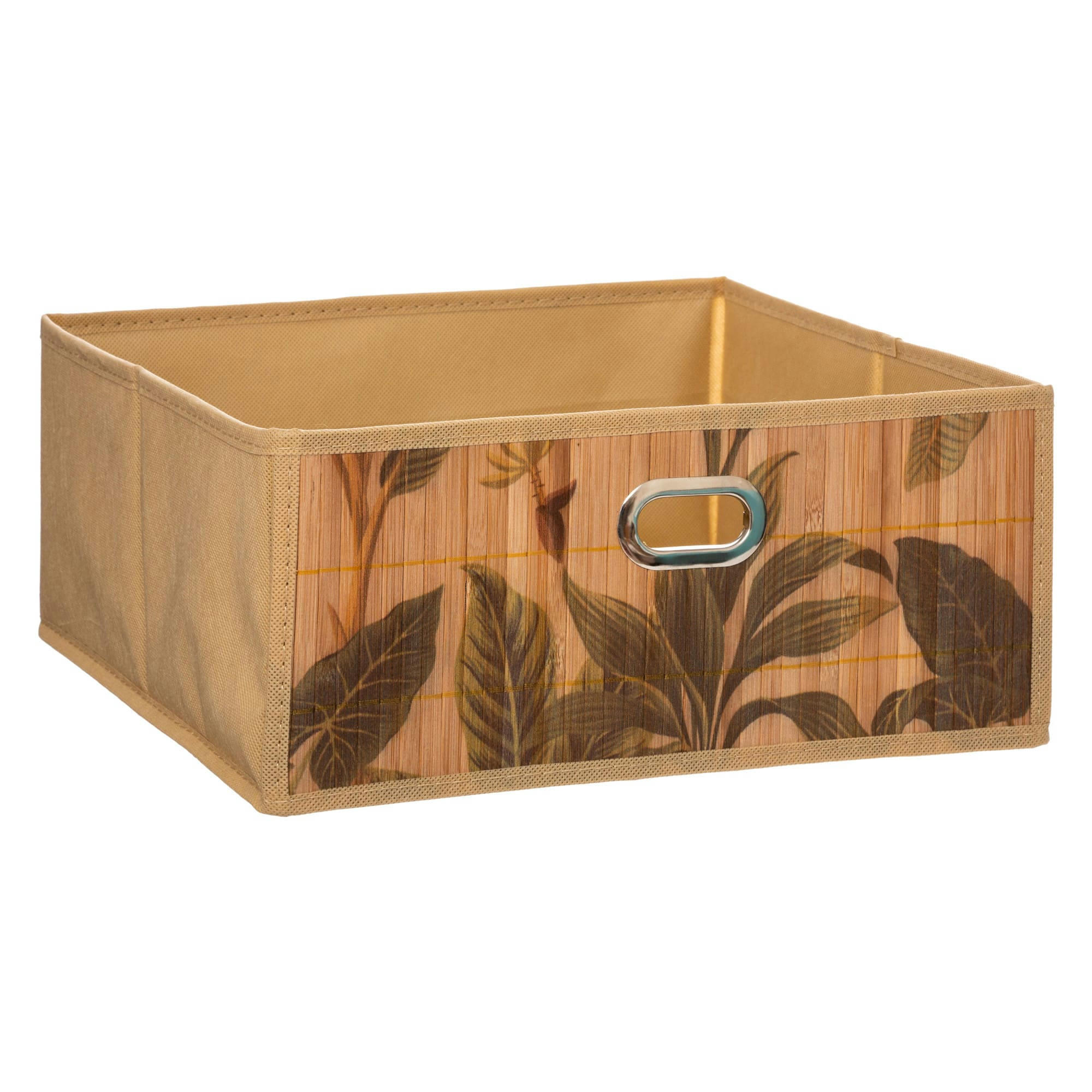 - Panier rangement salle de bain bambou feuillage exotique - 31x31x15cm