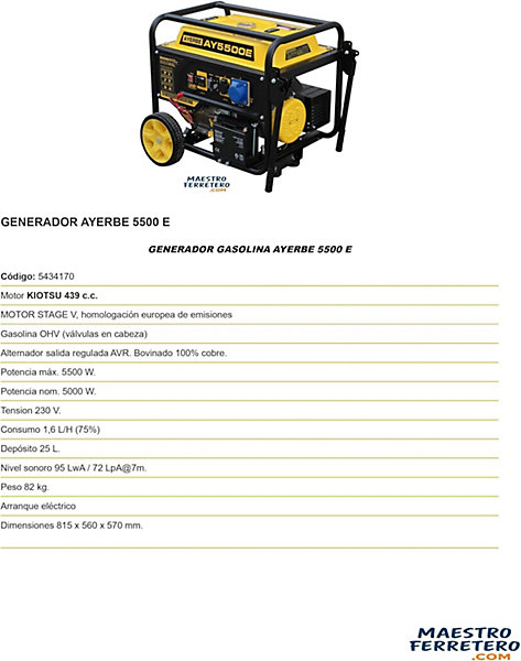 Groupe électrogène essence 5500 W moteur Kiotsu 439 cc démarrage électrique