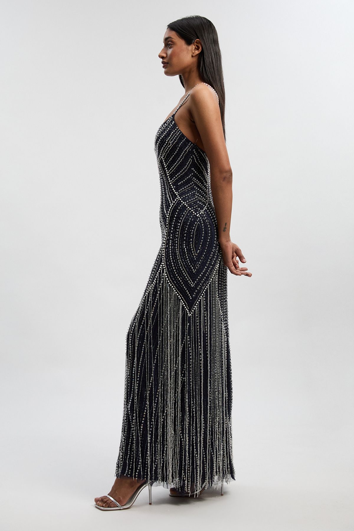 KarenMillen Crystal Embellished Woven Maxi Dress With Removeable Cape