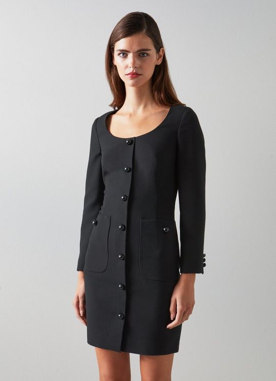 Keeler Black Crepe Button-Through Dress