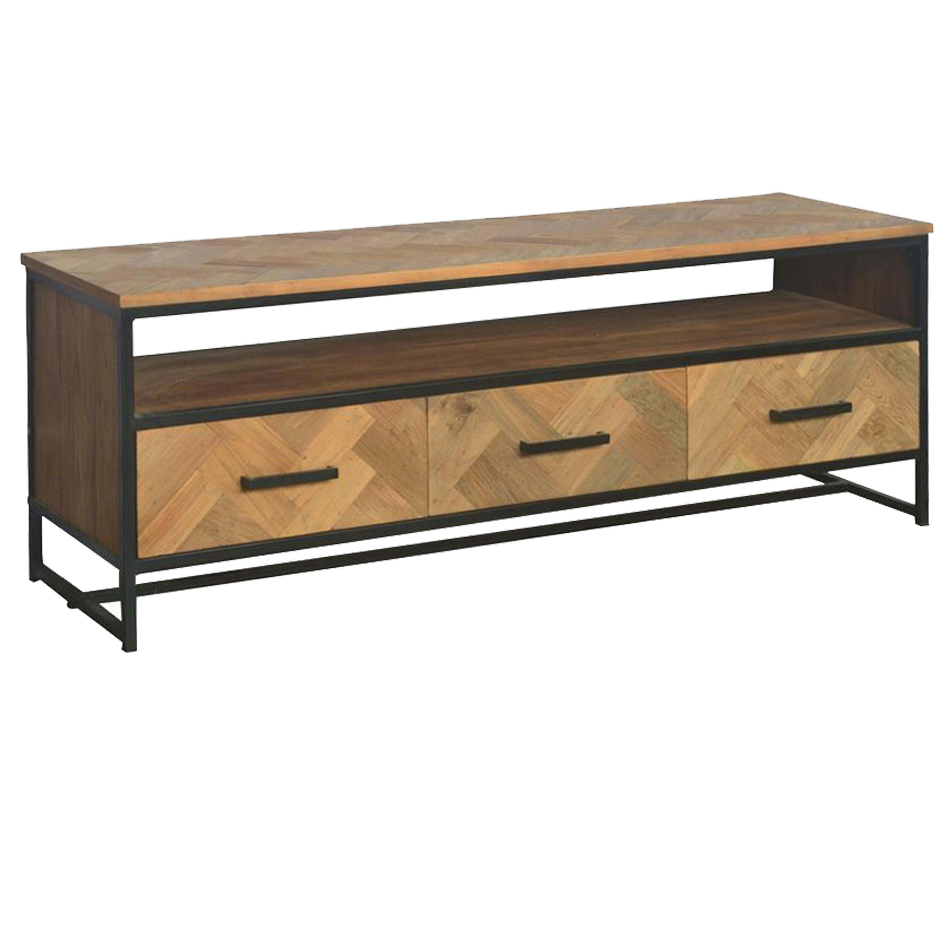BIARRITZ - BIARRITZ-Meuble TV 3T L.150 cm, Teck massif et métal noir