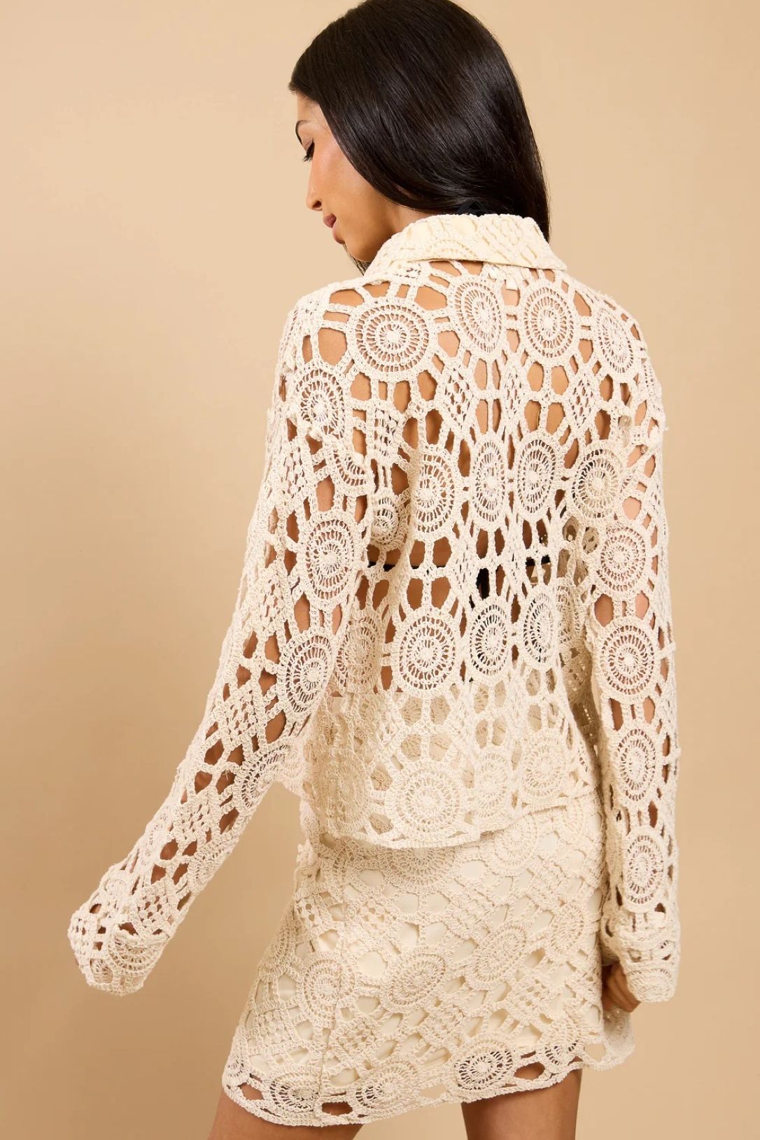Little Mistress Beige Crochet Shirt