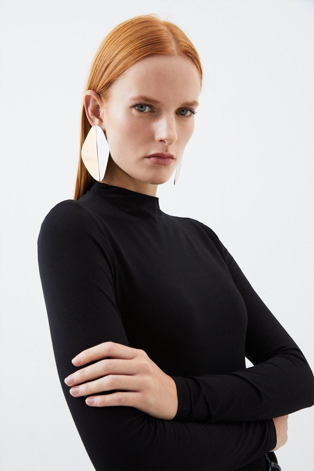 KarenMillen Stretch Cotton Funnel Neck Top