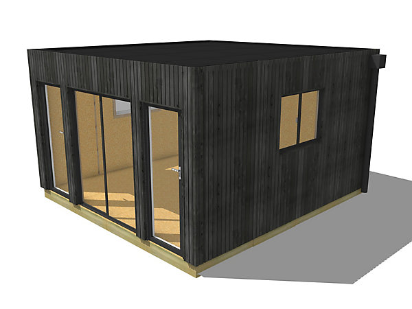 Bureau de jardin 4 saisons en bois 4,4 x 4,6 x 2,7 m / isolation RE2020 avec plancher isolé