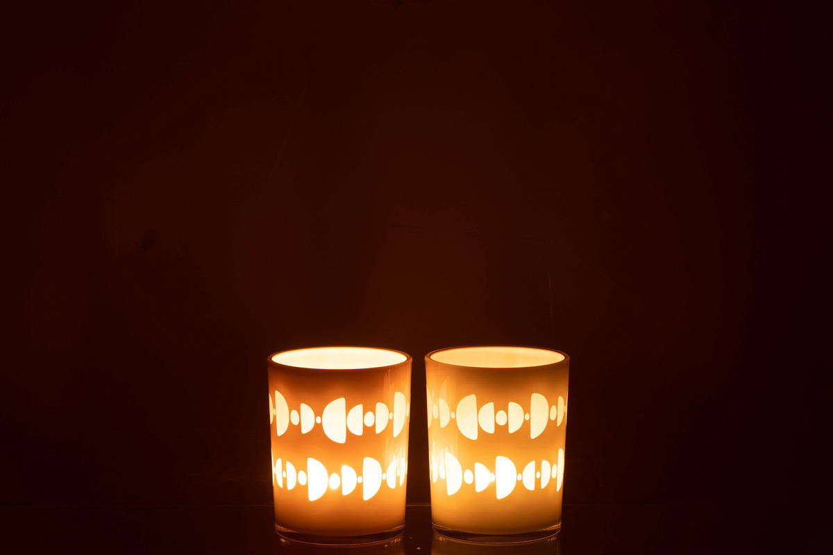 J-Line windlicht Halve Maan - glas - mix - medium - 2 stuks