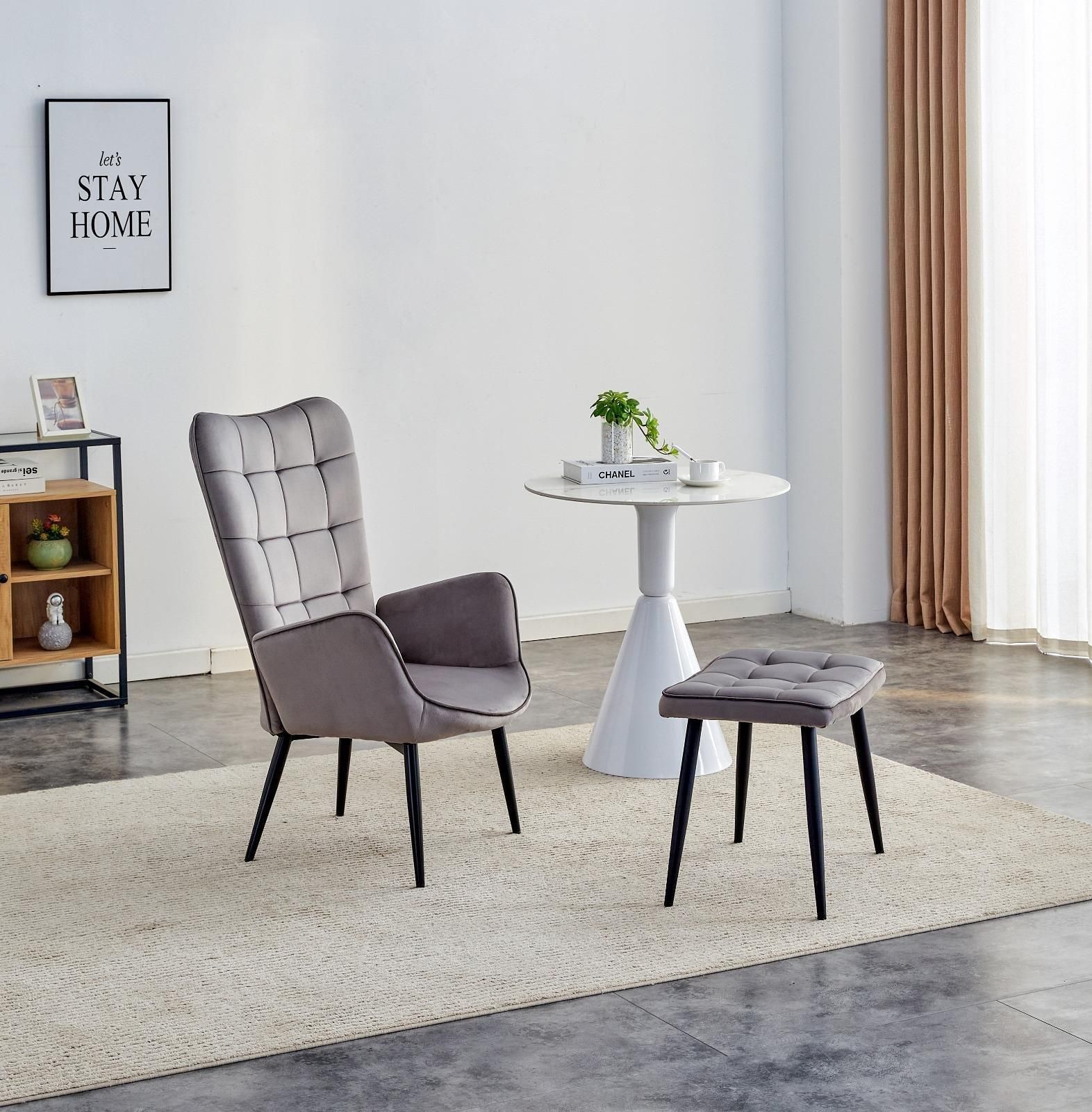 KOSY KOALA Recliner sofa lounge chair with footstool grey velvet sofa living room furniture