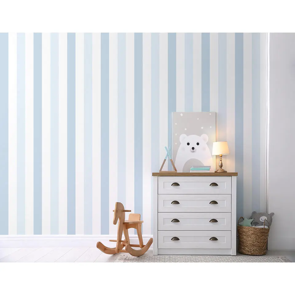 Sanders & Sanders behang strepen blauw en wit - 53 cm x 10 m